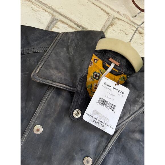 FREE PEOPLE Avis Distressed Lamb Leather Moto Jacket NWT S Small $498 - Picture 6 of 11